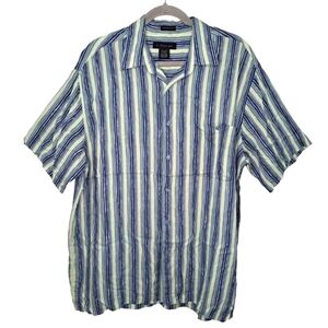 J. Ferrar Blue Yellow Vertical Striped Rayon Short Sleeved Collared Shirt XL